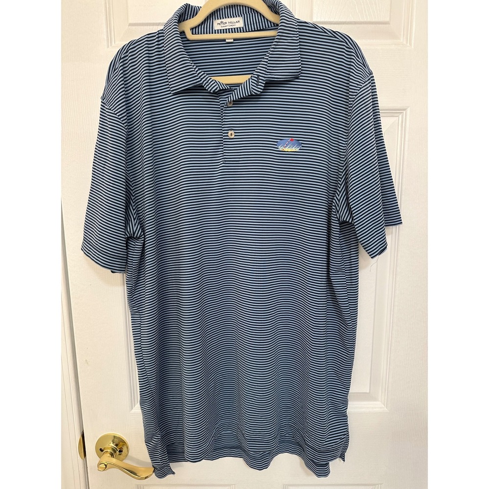Peter Millar Summer Comfort Blue Striped Golf Polo Shirt Mens XL Performance